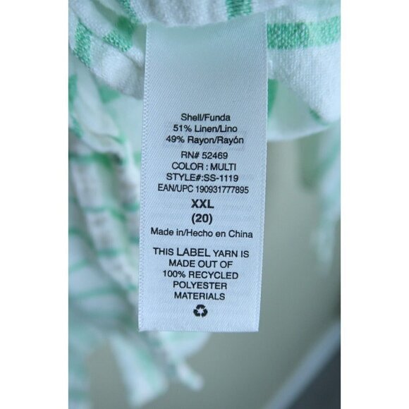 Scoop Linen Blend Shirt Women's Size XXL (20) Dress Tie Sleeve Cuffs Striped EUC - Picture 9 of 9